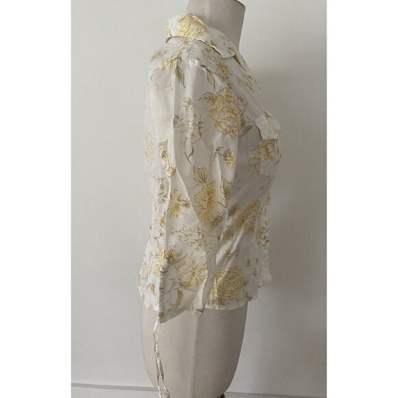 PERISCOPE Yellow White Floral Button Down Shirt SIZE S Juniors Women’s - Picture 4 of 8